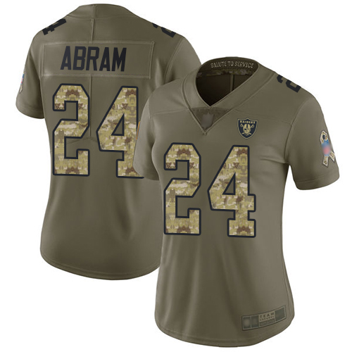 Raiders #24 Johnathan Abram Olive/Camo Women's Stitched Limited 2017 Salute To Service Jersey