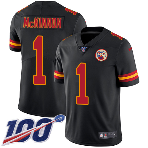 Chiefs #1 Jerick McKinnon Black Men's Stitched Limited Rush 100th Season Jersey