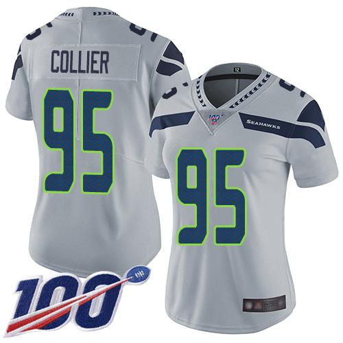 Seattle Seahawks #95 L.J. Collier Grey Alternate Women's Stitched 100th Season Vapor Limited Jersey Womens