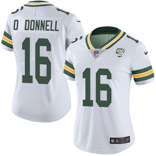 Packers #16 Pat O'Donnell White Women's 100th Season Stitched Vapor Untouchable Limited Jersey