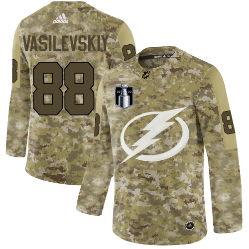 Adidas Tampa Bay Lightning #88 Andrei Vasilevskiy Camo 2022 Stanley Cup Final Patch Authentic Stitched Jersey Men's