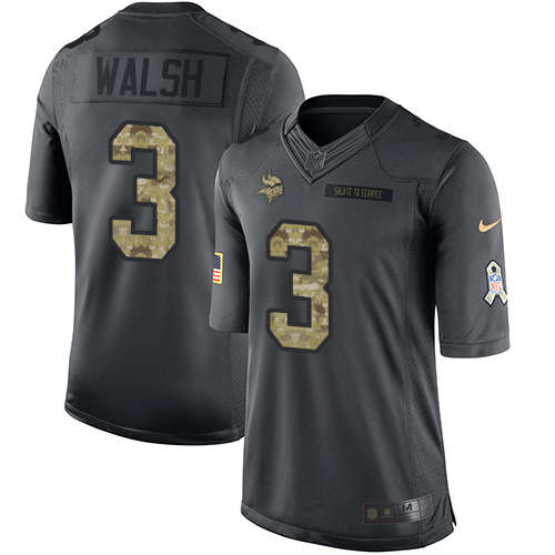Minnesota Vikings #3 Blair Walsh Black Men's Stitched Limited 2016 Salute To Service Jersey Men's