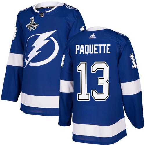Adidas Tampa Bay Lightning #13 Cedric Paquette Blue Home Authentic Youth 2020 Stanley Cup Champions Stitched Jersey Youth