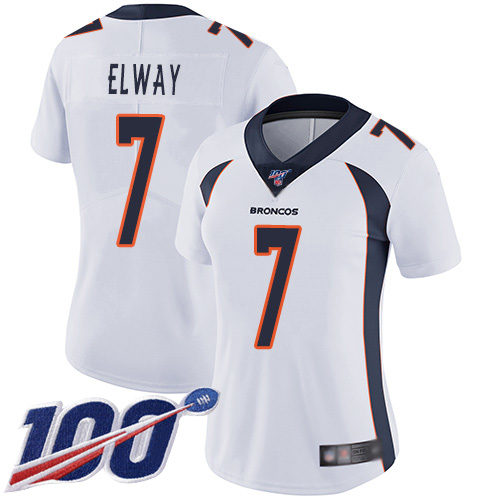 Broncos #7 John Elway White Women's Stitched 100th Season Vapor Limited Jersey
