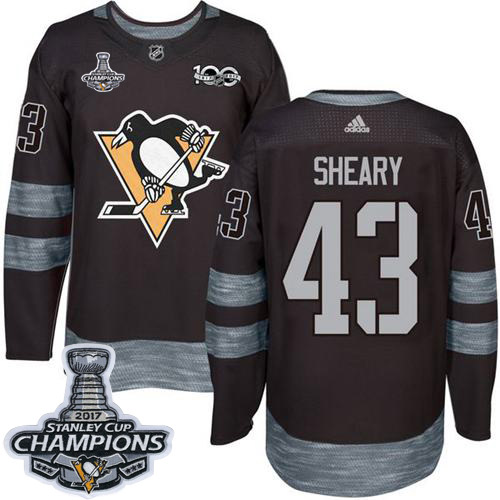 Adidas Pittsburgh Penguins #43 Conor Sheary Black 1917-2017 100th Anniversary Stanley Cup Finals Champions Stitched Jersey Men's