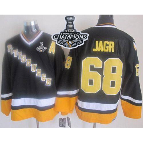Pittsburgh Penguins #68 Jaromir Jagr Black/Yellow CCM Throwback 2017 Stanley Cup Finals Champions Stitched Jersey Men's