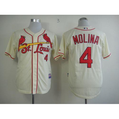 St.Louis Cardinals #4 Yadier Molina Cream Alternate Cool Base Stitched Jersey Men's