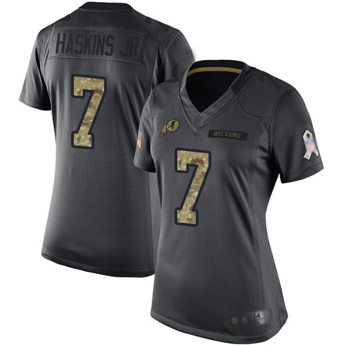 Washington Commanders #7 Dwayne Haskins Jr Black Women's Stitched Limited 2016 Salute to Service Jersey Womens