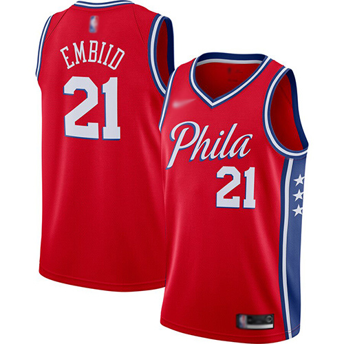 Philadelphia 76ers #21 Joel Embiid Red Swingman Statement Edition 2019/2020 Jersey Mens