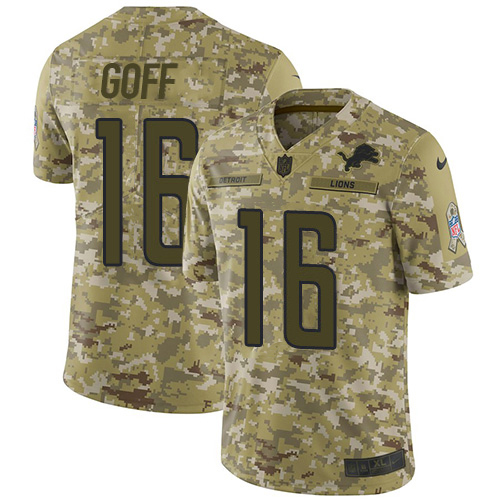 Detroit Lions #16 Jared Goff Camo Men's Stitched Limited 2018 Salute To Service Jersey