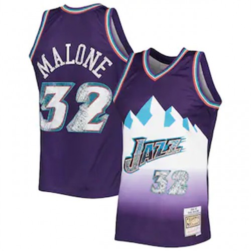 Utah Jazz #32 Karl Malone Mitchell & Ness 1996-97 Hardwood Classics 75th Anniversary Diamond Swingman Jersey - Purple Mens