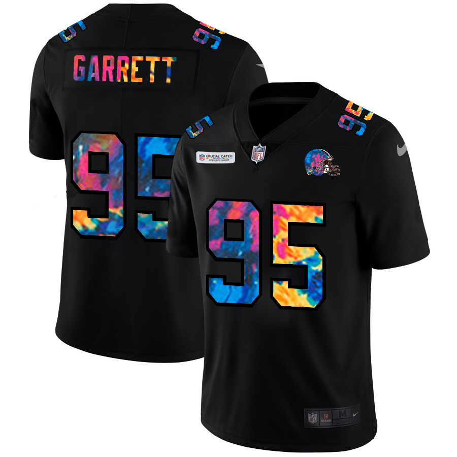 Cleveland Browns #95 Myles Garrett Men's Multi-Color Black 2020 Crucial Catch Vapor Untouchable Limited Jersey