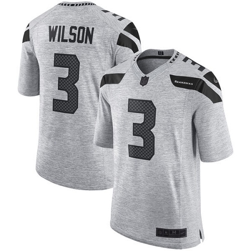 Seattle Seahawks #3 Russell Wilson Gray Men's Stitched Limited Gridiron Gray II Jersey Men's