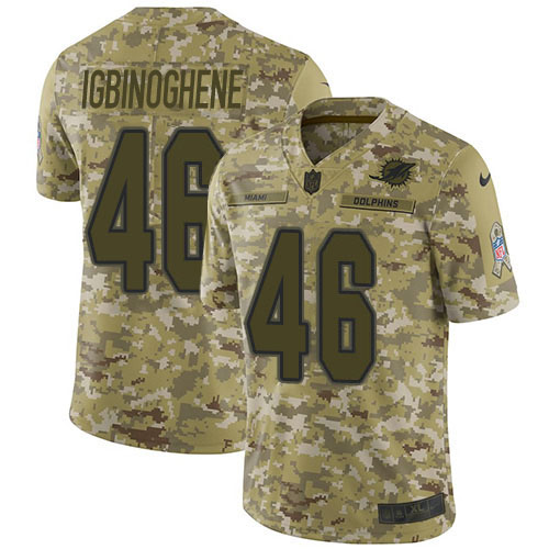 Miami Dolphins #46 Noah Igbinoghene Camo Youth Stitched Limited 2018 Salute To Service Jersey Youth
