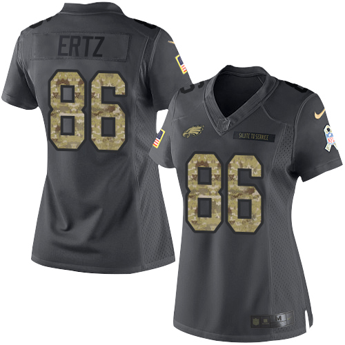 Philadelphia Eagles #86 Zach Ertz Black Women's Stitched Limited 2016 Salute to Service Jersey Womens