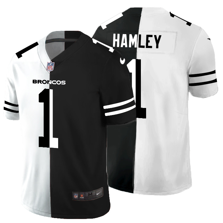 Denver Broncos #1 KJ Hamler Men's Black V White Peace Split Vapor Untouchable Limited Jersey