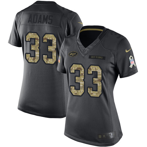 New York Jets #33 Jamal Adams Black Women's Stitched Limited 2016 Salute to Service Jersey Womens