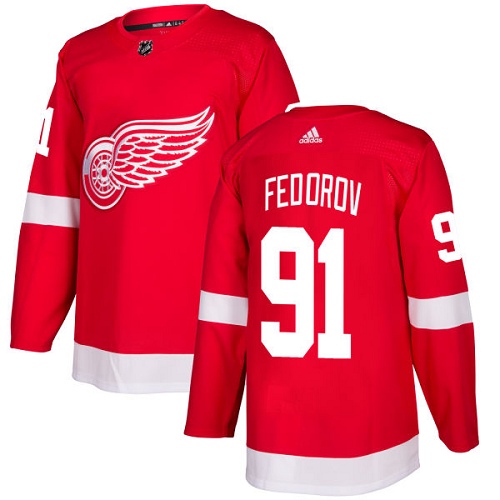 Adidas Detroit Red Wings #91 Sergei Fedorov Red Home Authentic Stitched Jersey Men's
