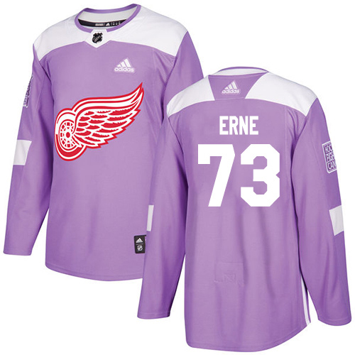 Adidas Detroit Red Wings #73 Adam Erne Purple Authentic Fights Cancer Stitched Jersey Men's