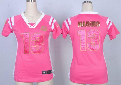 Dolphins #13 Dan Marino Pink Women's Stitched Elite Draft Him Shimmer Jersey