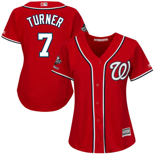 Washington Nationals #7 Trea Turner Red Alternate 2019 World Series Champions Women's Stitched Jersey Womens