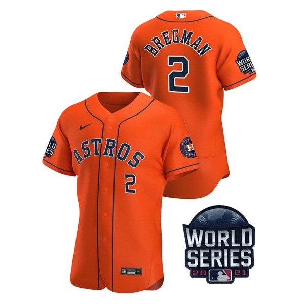 Houston Astros #2 Alex Bregman Men's 150th Anniversary 2021 World Series Authentic Jersey - Orange