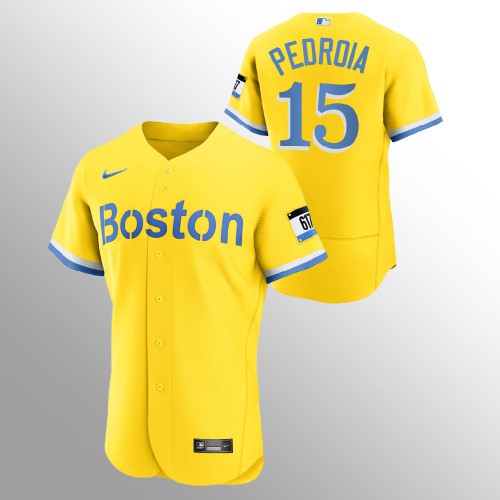 Boston Boston Red Sox #15 Dustin Pedroia Men's 2021 City Connect Gold Authentic Jersey Men's