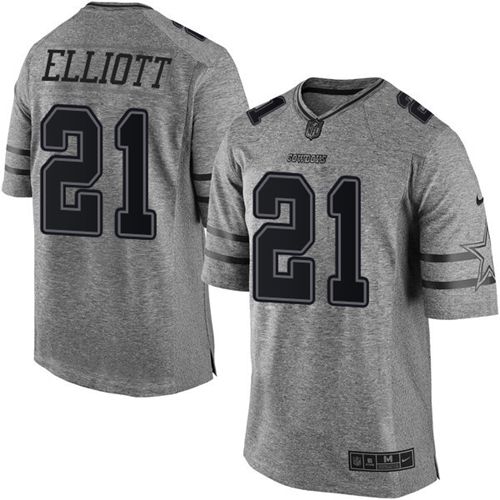 Cowboys #21 Ezekiel Elliott Gray Men's Stitched Limited Gridiron Gray Jersey