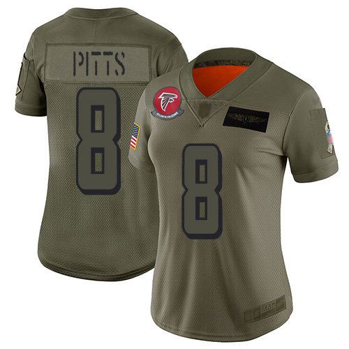 Falcons #8 Kyle Pitts Camo Women's Stitched Limited 2019 Salute To Service Jersey