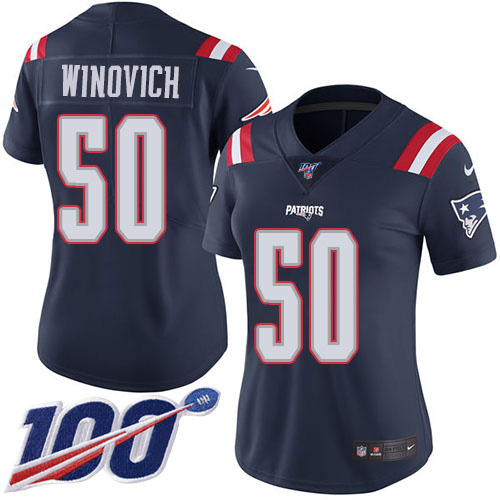 New England Patriots #50 Chase Winovich Navy Blue Women's Stitched Limited Rush 100th Season Jersey Womens