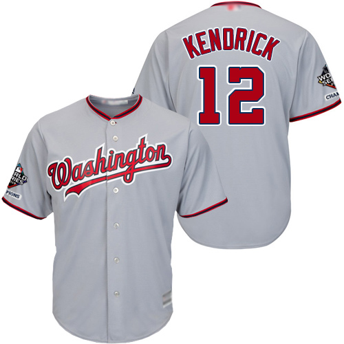 Washington Nationals #12 Howie Kendrick Grey Cool Base 2019 World Series Champions Stitched Jersey Men's
