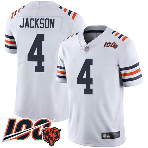 Bears #4 Eddie Jackson White Youth Stitched 100th Season Vapor Limited Jersey