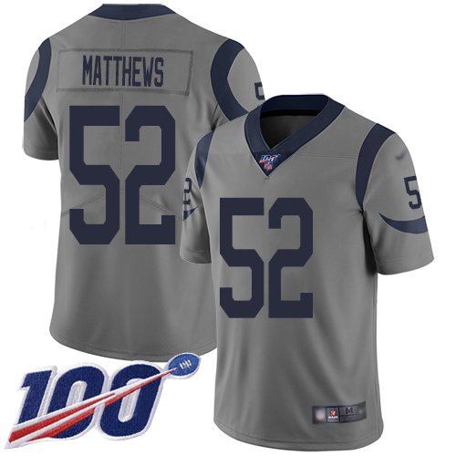 Los Angeles Rams #52 Clay Matthews Gray Youth Stitched Limited Inverted Legend 100th Season Jersey Youth