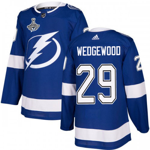 Adidas Tampa Bay Lightning #29 Scott Wedgewood Blue Home Authentic 2020 Stanley Cup Champions Stitched Jersey Men's