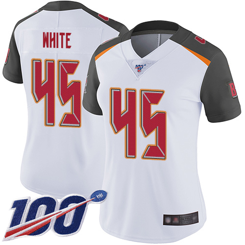 Buccaneers #45 Devin White White Women's Stitched 100th Season Vapor Limited Jersey