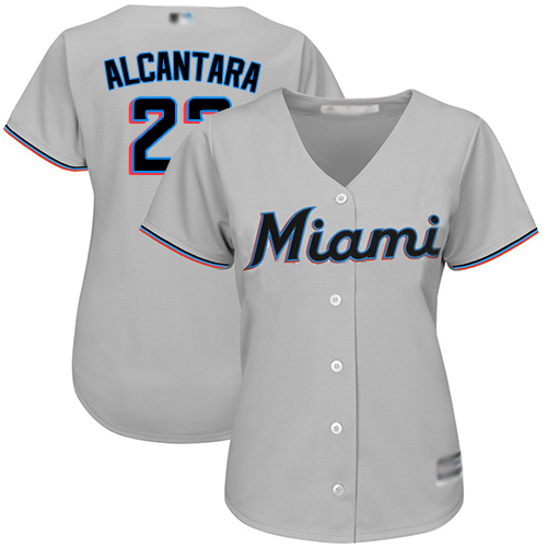 Miami Marlins #22 Sandy Alcantara Grey Road Women's Stitched Jersey Womens