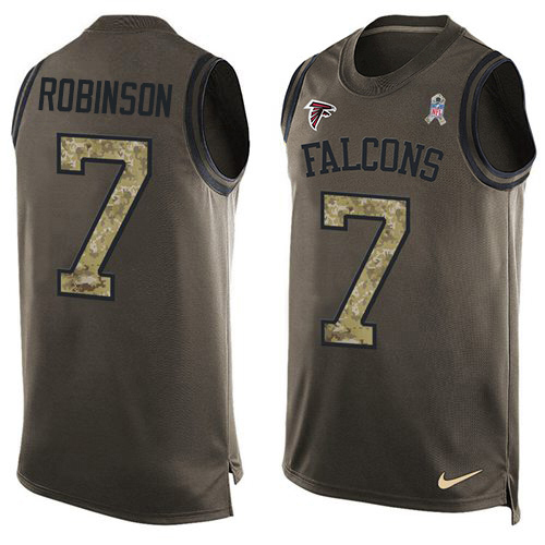 Falcons #7 Bijan Robinson Green Men's Stitched Limited Salute To Service Tank Top Jersey