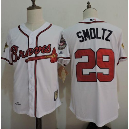Mitchell And Ness 1995 Atlanta Braves #29 John Smoltz White Throwback Stitched Jersey Men's