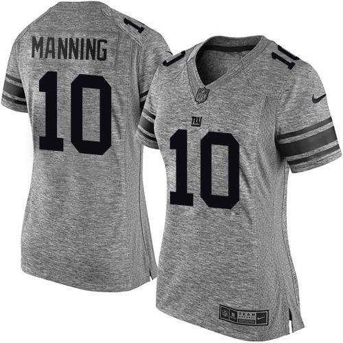 New York Giants #10 Eli Manning Gray Women's Stitched Limited Gridiron Gray Jersey Womens