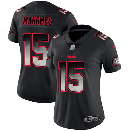 Chiefs #15 Patrick Mahomes Black Women's Stitched Vapor Untouchable Limited Smoke Fashion Jersey