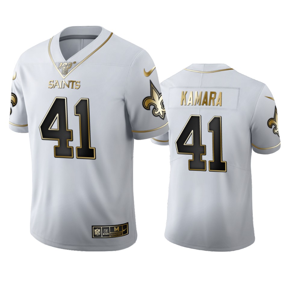 New Orleans Saints #41 Alvin Kamara Men's White Golden Edition Vapor Limited 100 Jersey