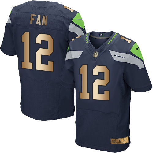 Seahawks #12 Fan Steel Blue Team Color Men's Stitched Elite Gold Jersey