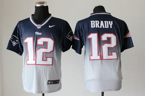 Patriots #12 Tom Brady Navy Blue/Grey Men's Stitched Elite Fadeaway Fashion Jersey