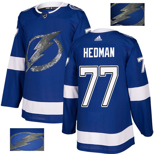 Adidas Tampa Bay Lightning #77 Victor Hedman Blue Home Authentic Fashion Gold Stitched Jersey Men's