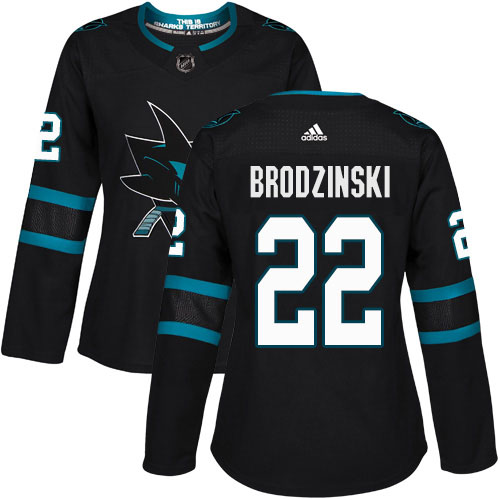 Adidas San Jose Sharks #22 Jonny Brodzinski Black Alternate Authentic Women's Stitched Jersey Womens