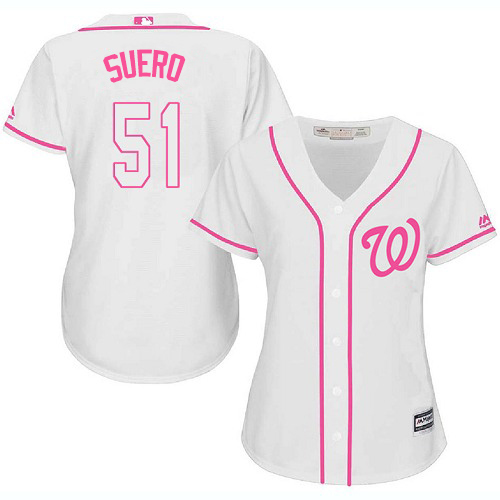 Washington Nationals #51 Wander Suero White/Pink Fashion Women's Stitched Jersey Womens