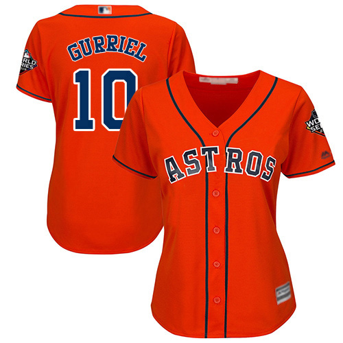 Houston Astros #10 Yuli Gurriel Orange Alternate 2019 World Series Bound Women's Stitched Jersey Womens