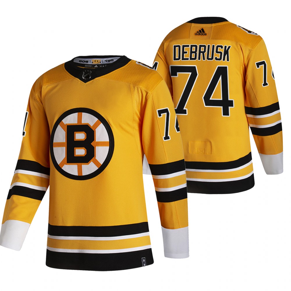 Boston Bruins #74 Jake DeBrusk Yellow Men's Adidas 2020-21 Reverse Retro Alternate Jersey