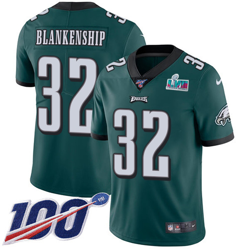 Eagles #32 Reed Blankenship Green Team Color Super Bowl LVII Patch Men's Stitched 100th Season Vapor Untouchable Limited Jersey