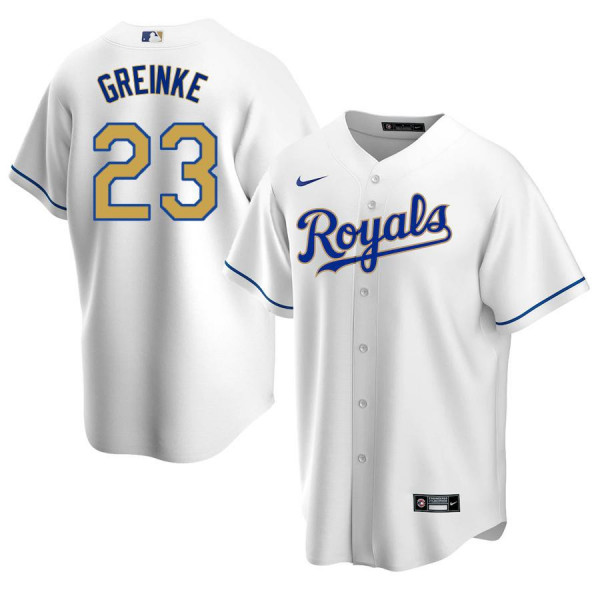 Men's Youth Women's Kansas City Royals 23 Replica 2020 White Gold Home Zack Greinke Jersey